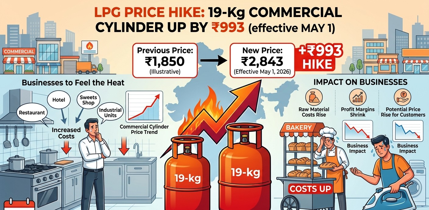 LPG Price Hike: 19-Kg Commercial Cylinder Up by INR 993 from May 1; Businesses to Feel the Heat!